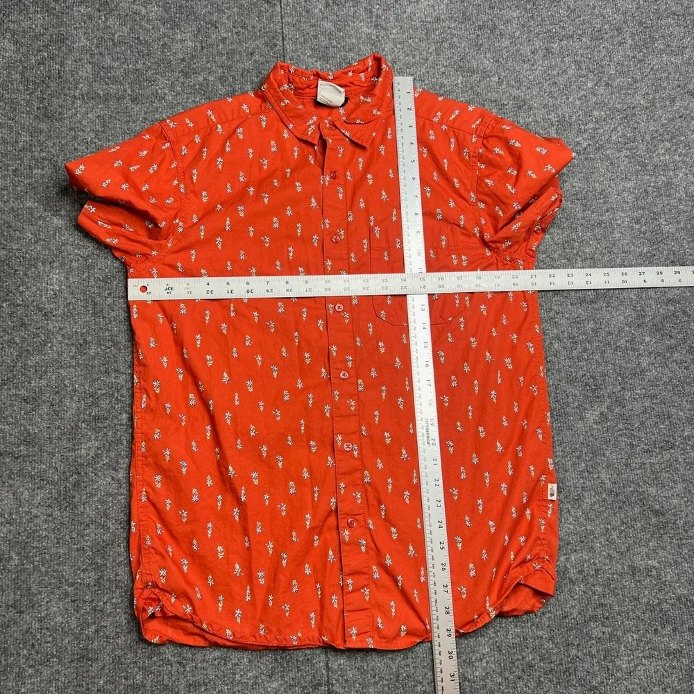 The North Face Baytrail Camp Shirt Mens Med Orange Floral Button Up Short Sleeve